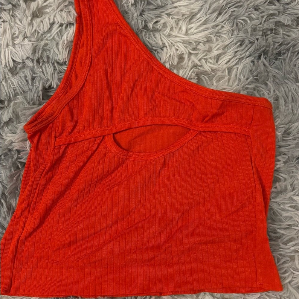 One-Shoulder Red Ribbed Top